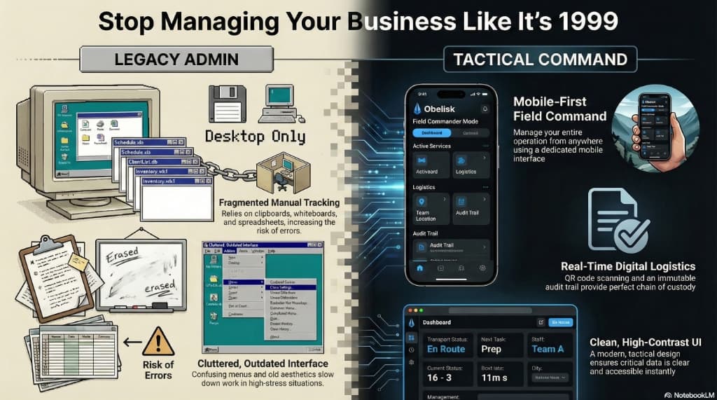 Legacy Admin vs Tactical Command - OBELISK Platform Comparison